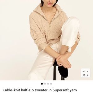 Grey Cable-knit half-zip sweater in Supersoft yarn